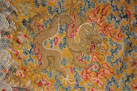 A Chinese Imperial yellow silk dragon robe, Jifu, 19th century, length 140cm